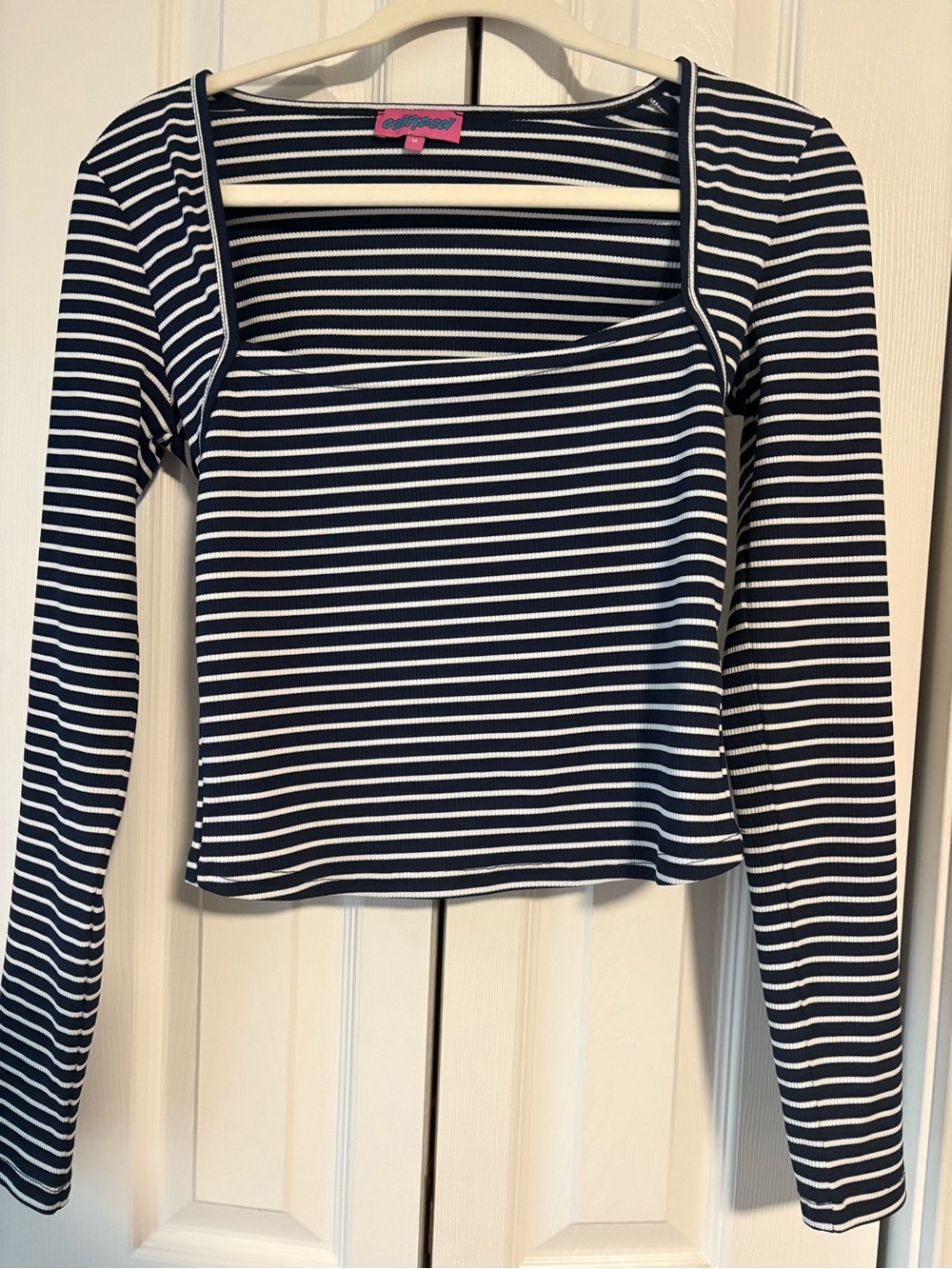 Edikted Navy & White Striped Square-Neck Long Sleeve Top